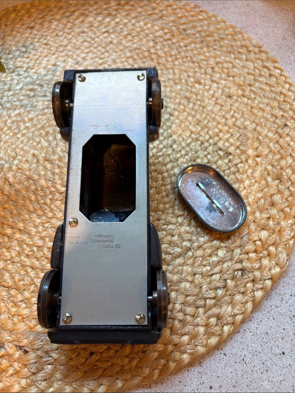 Vintage 1974 Cast Metal Car Automobile Coin Bank